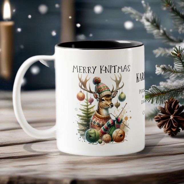 Caneca De Café Em Dois Tons Feliz Knittmas de Natal (For yarn lovers and craft enthusiasts. )