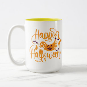 Caneca De Café Em Dois Tons Feliz morcego de Halloween jack ou lanterna