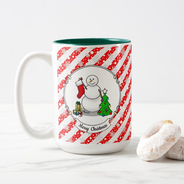 Caneca De Café Em Dois Tons Feliz Natal 2 Árvore de Neve (Com Donut)