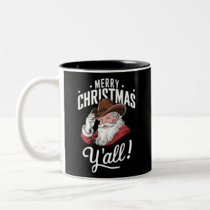 Caneca De Café Em Dois Tons Feliz Natal a Todos Cowboy Country Papai Noel