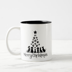 Caneca De Café Em Dois Tons Feliz Natal Árvore de Pata Amante de Cachorro Aman