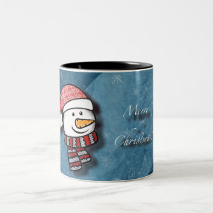 Caneca De Café Em Dois Tons Feliz Natal, boneco de neve com roupas de tricô