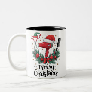Caneca De Café Em Dois Tons Feliz Natal Cabeleireiro Estilista de Cabelo Xmas 
