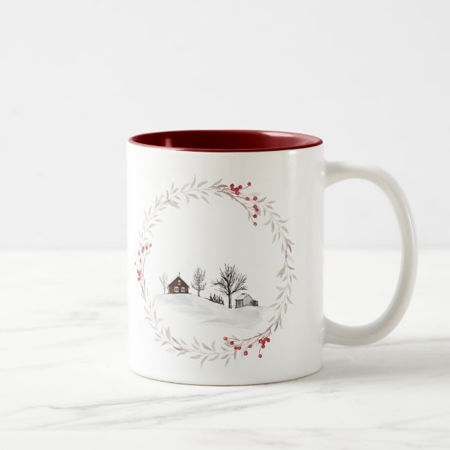 Caneca De Café Em Dois Tons Feliz Natal Da Farmhouse Wreath Do Canadá (Direita)
