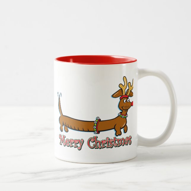 Caneca De Café Em Dois Tons Feliz Natal Dachshund (Direita)