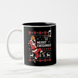 Caneca De Café Em Dois Tons Feliz Natal de Basquete Swishmas Natal Feio