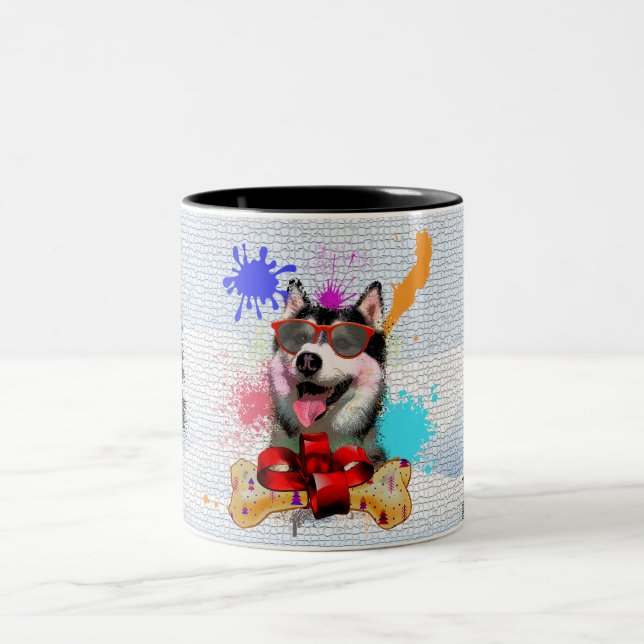 Caneca De Café Em Dois Tons Feliz Natal de Cachorro Siberiano (Centro)