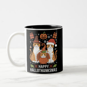 Caneca De Café Em Dois Tons Feliz Natal dos Gatos de Meia-Natal