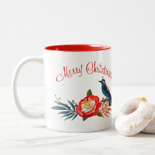 Caneca De Café Em Dois Tons Feliz Natal e Feliz Ano Novo! 2027 Pássaro Azul