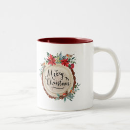 Caneca De Café Em Dois Tons Feliz Natal e latido de madeira e flores
