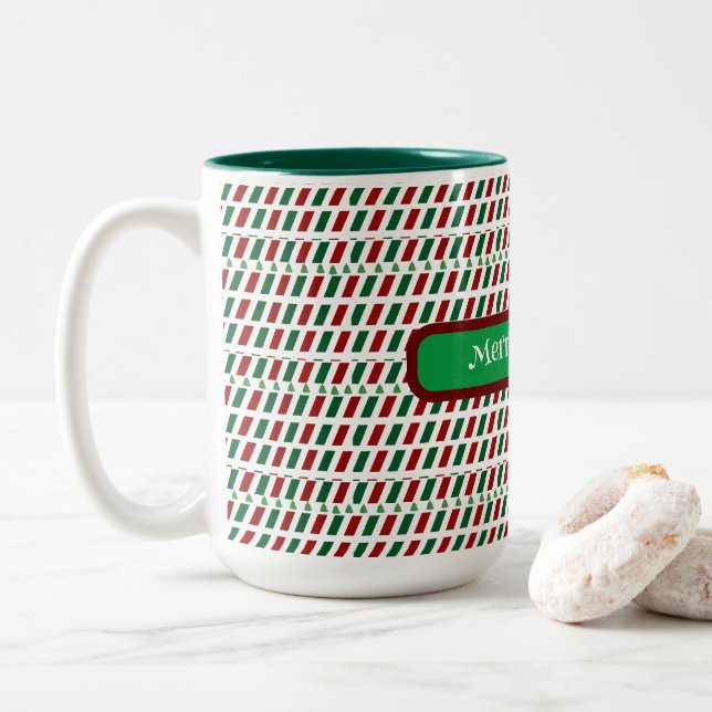 Caneca De Café Em Dois Tons Feliz Natal Elegante e moderno personalização (Com Donut)