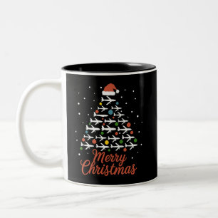 Caneca De Café Em Dois Tons Feliz Natal Férias em Árvore de Avião