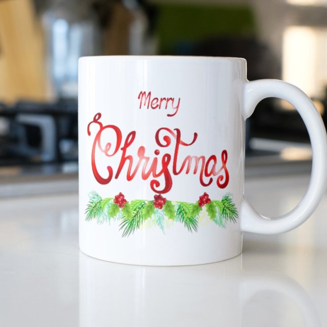 Caneca De Café Em Dois Tons Feliz Natal Flores Café Mug (Merry Christmas Coffee Mug)