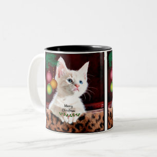 Caneca De Café Em Dois Tons Feliz Natal Gato Gatinho Adorável