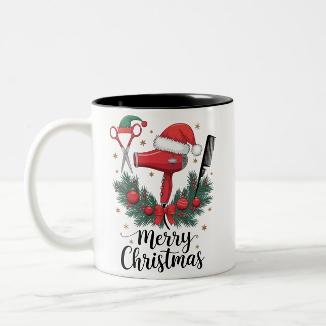 Caneca De Café Em Dois Tons Feliz Natal Hairstylist Hairdresser Xmas Hair (Esquerda)