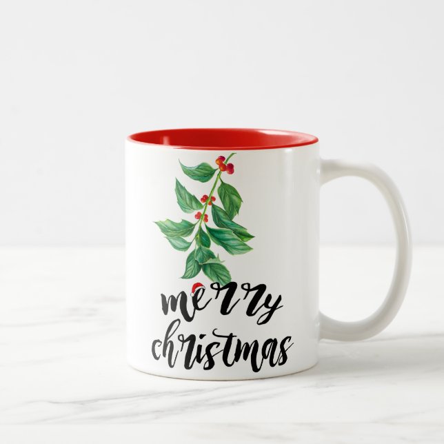 Caneca De Café Em Dois Tons Feliz Natal Holly Design Papais noeis personalizad (Direita)