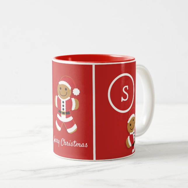 Caneca De Café Em Dois Tons Feliz Natal Monograma Papais noeis de Gingerpão Ve (Frente Esquerda)