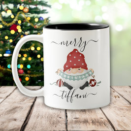 Caneca De Café Em Dois Tons Feliz Natal Nórdico Gnomo Personalizável
