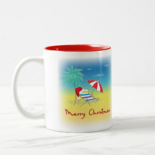Caneca De Café Em Dois Tons Feliz Natal, Papai Noel, Palm Tree, Praia