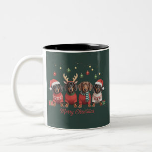 Caneca De Café Em Dois Tons Feliz Natal Papai Noel Rena Dachshund Salsicha 