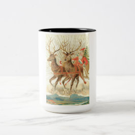 Caneca De Café Em Dois Tons Feliz Natal (Papais noeis e sua Reindeer)