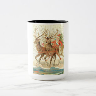 Caneca De Café Em Dois Tons Feliz Natal (Papais noeis e sua Reindeer)
