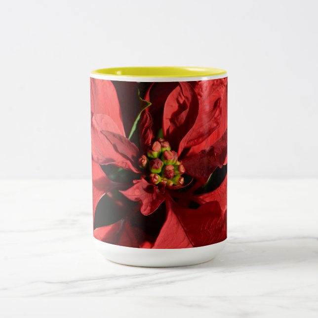 Caneca De Café Em Dois Tons Feliz Natal Red Curly Poinsettia (Centro)