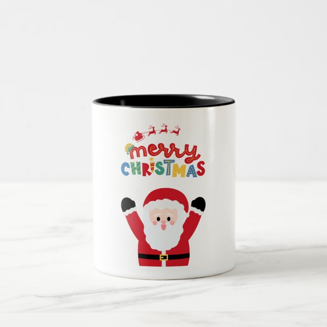 Caneca De Café Em Dois Tons Feliz Natal Simples Vermelho (Centro)