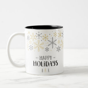 Caneca De Café Em Dois Tons Feliz Natal, Snowflake Doodle