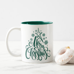 Caneca De Café Em Dois Tons Feliz Natal Verde Moderno