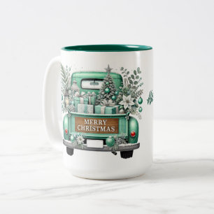 Caneca De Café Em Dois Tons Feliz Natal Vintage Aqua Truck