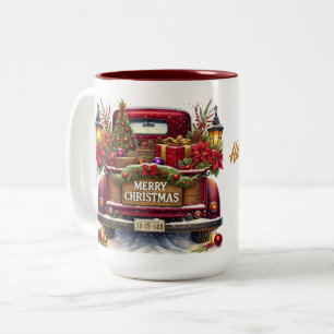 Caneca De Café Em Dois Tons Feliz Natal Vintage Red Truck