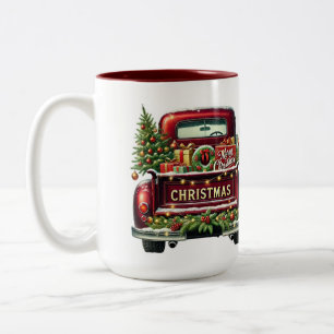 Caneca De Café Em Dois Tons Feliz Natal Vintage Red Truck