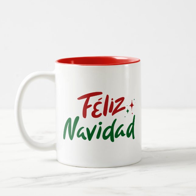 Caneca De Café Em Dois Tons Feliz Navidad Hand Lettered  (Esquerda)