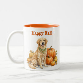 Caneca De Café Em Dois Tons Feliz Outono Golden Retriever Presente de Outono p