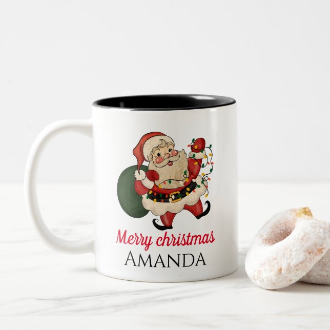Caneca De Café Em Dois Tons Feliz papai noel de natal e presente (Com Donut)