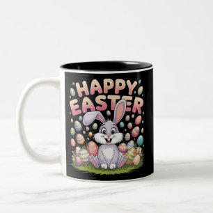 Caneca De Café Em Dois Tons Feliz Páscoa 2025 Ovos Coelho Bonito