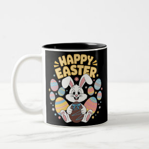 Caneca De Café Em Dois Tons Feliz Páscoa 2025 Ovos Coelho Coelhinho Fofo