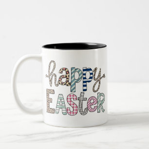 Caneca De Café Em Dois Tons Feliz Páscoa Coelhinho Floral Fofo Leopardo da Pri