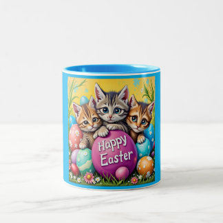 CANECA DE CAFÉ EM DOIS TONS ~ FELIZ PÁSCOA KITTENS ~  