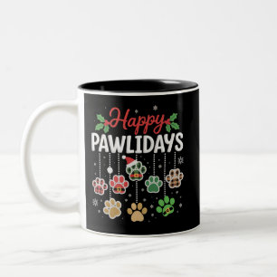 Caneca De Café Em Dois Tons Feliz Pawlidays Natal Divertido Cão Pata Xmas Cães