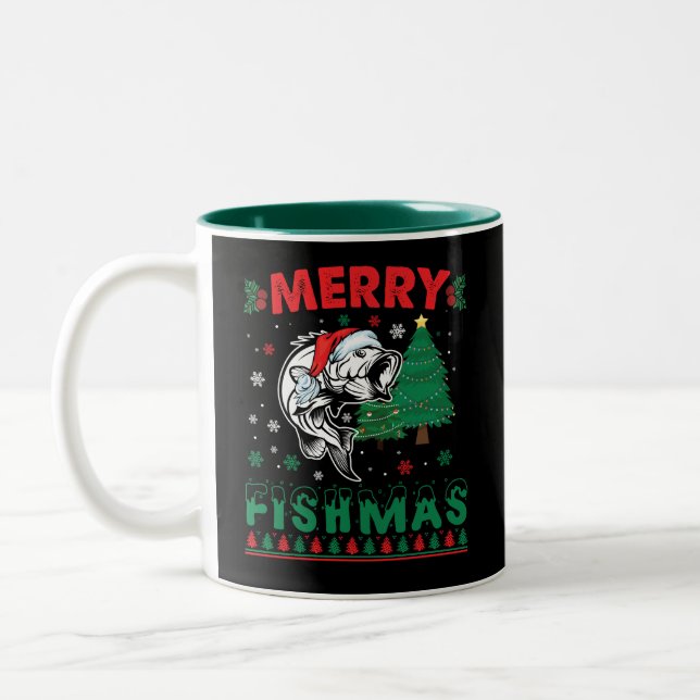 Caneca De Café Em Dois Tons Feliz Peixes Pai Pesca Natal Natal (Esquerda)