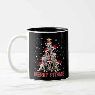 Caneca De Café Em Dois Tons Feliz Pitmas Pitbull Árvore de Natal Feio Natal