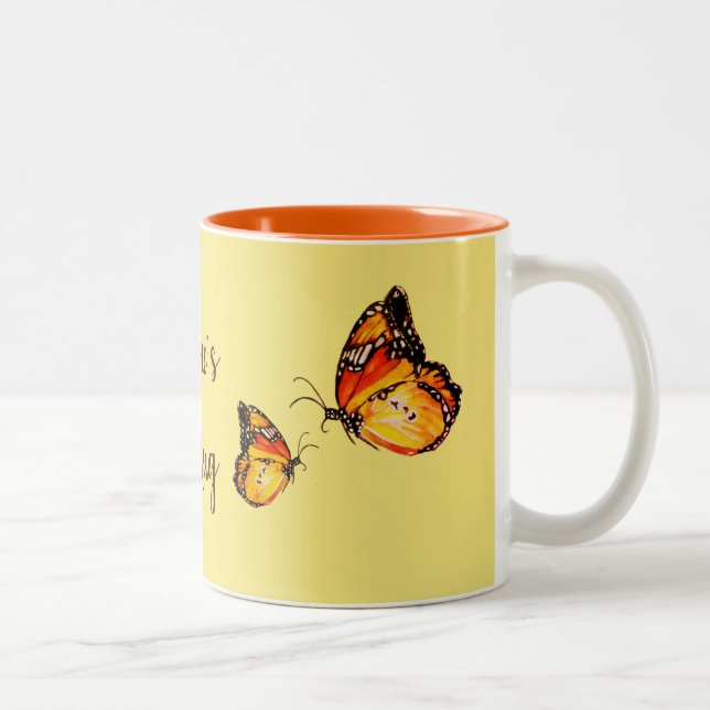 Caneca De Café Em Dois Tons Feliz Primavera Borboletas Café (Direita)