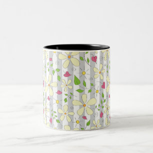 Caneca De Café Em Dois Tons Feliz primavera chamomile daisy floral design
