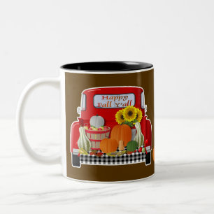 Caneca De Café Em Dois Tons Feliz Queda Vocês Todos Pequenos Caminhão Vermelho