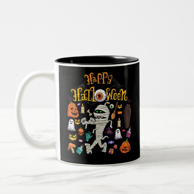 Caneca De Café Em Dois Tons Feliz Retro Assustador de Halloween (Esquerda)