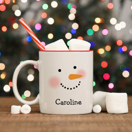 Caneca De Café Em Dois Tons Feliz Snowman Face Personalizado Nome Feriado