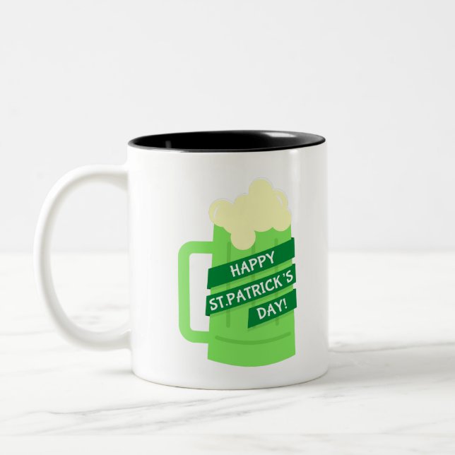 Caneca De Café Em Dois Tons feliz st apóia cerveja verde (Esquerda)