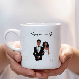 Caneca De Café Em Dois Tons Feliz vida casada, casal negro, presente de casame